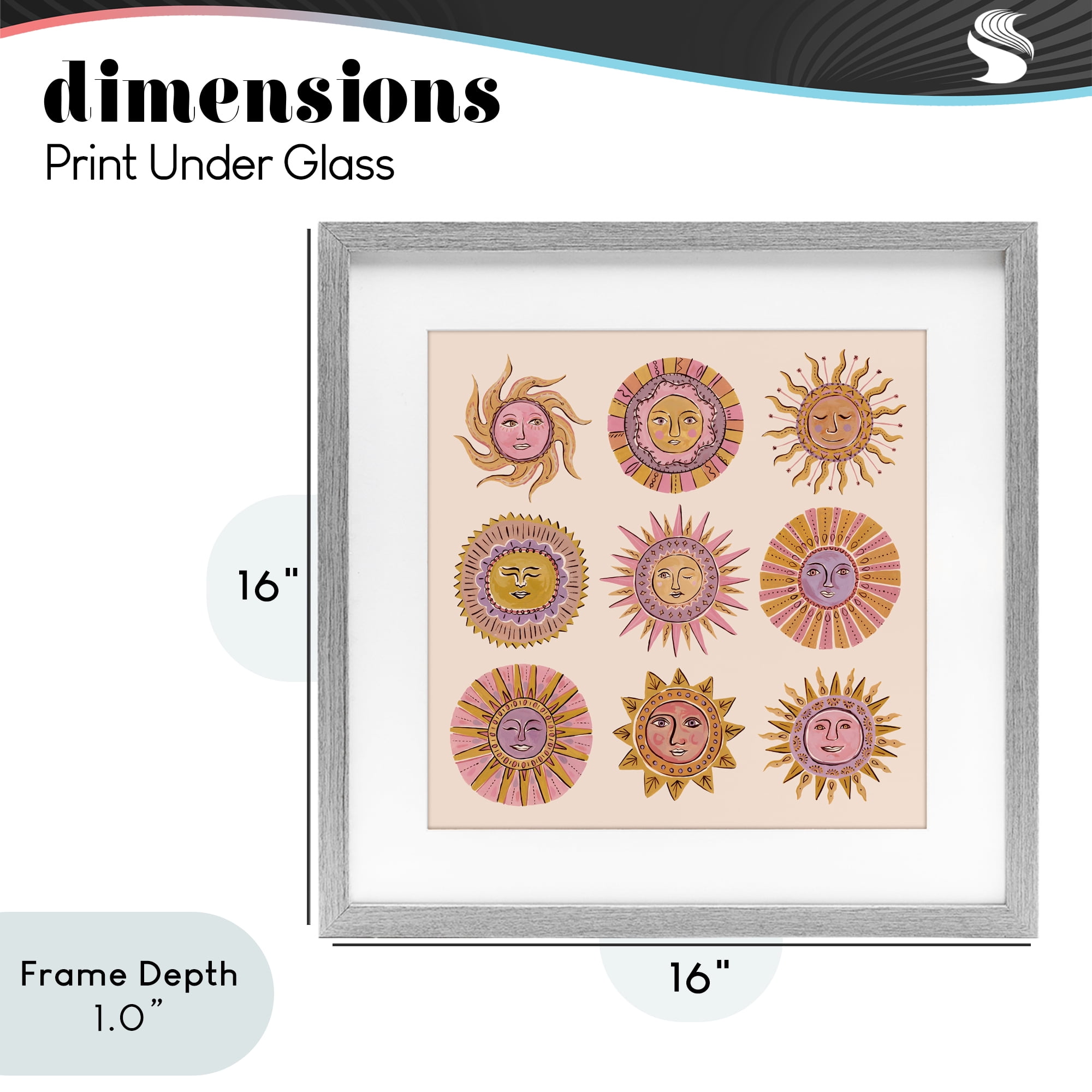 Stupell Industries Boho Solar Faces Gray Framed Print Under Glass, design by Two If By Sea Studios