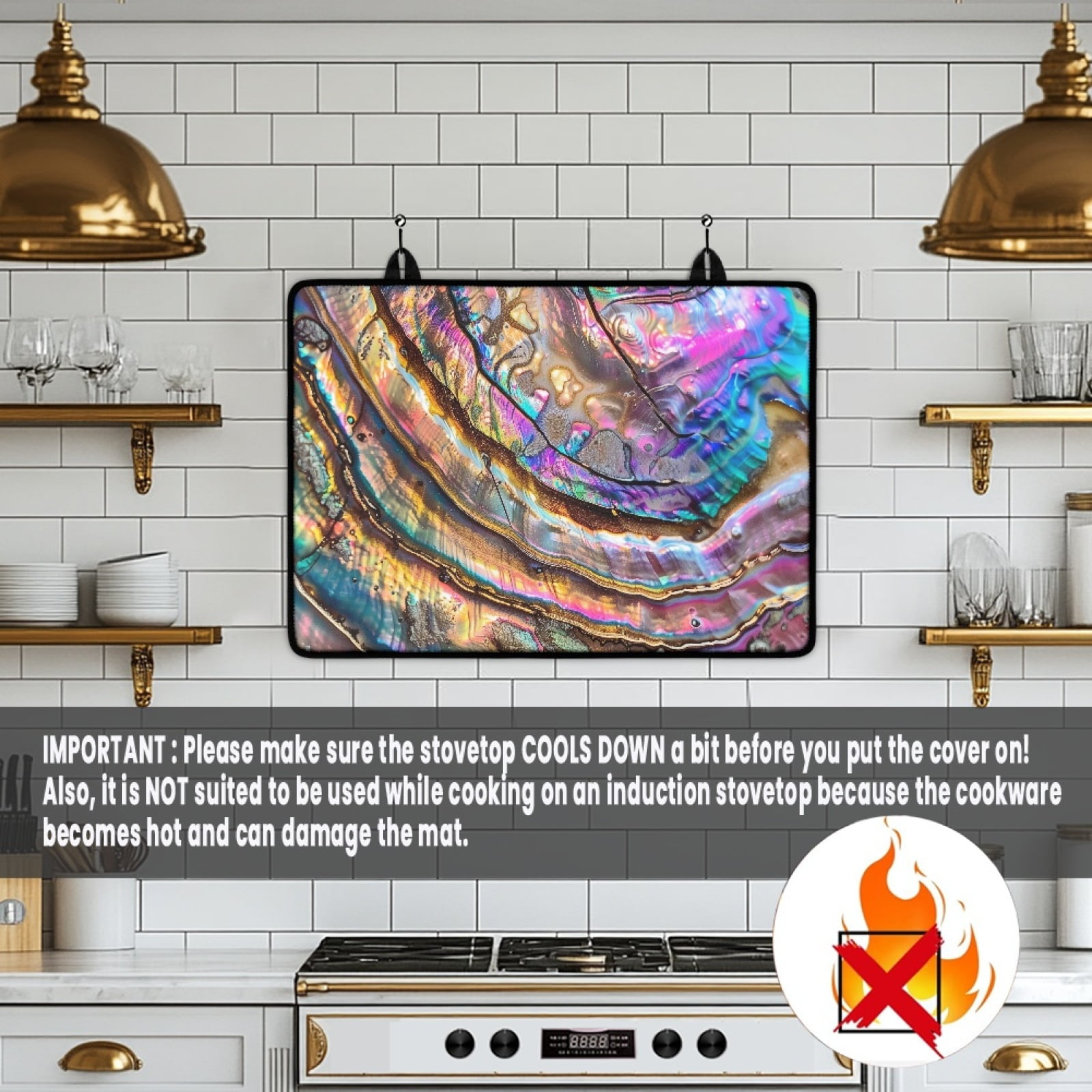 SEANATIVE Stove Cover for Electric Stove Top Non-slip Glass Stove Top Cover Heat-resistant Glass Cooktop Cover Ceramic Stove Cover for Kitchen Accessories Decor, Abalone Shell Print Iridescence