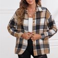 thumbnail image 5 of Jinhomg Women's Flannel Plaid Jacket Fall Winter Casual Long Sleeve Button Down Shacket Warm Cozy Lapel Collared Fuzzy Shirt Jackets Winter Saving Khaki XL, 5 of 10