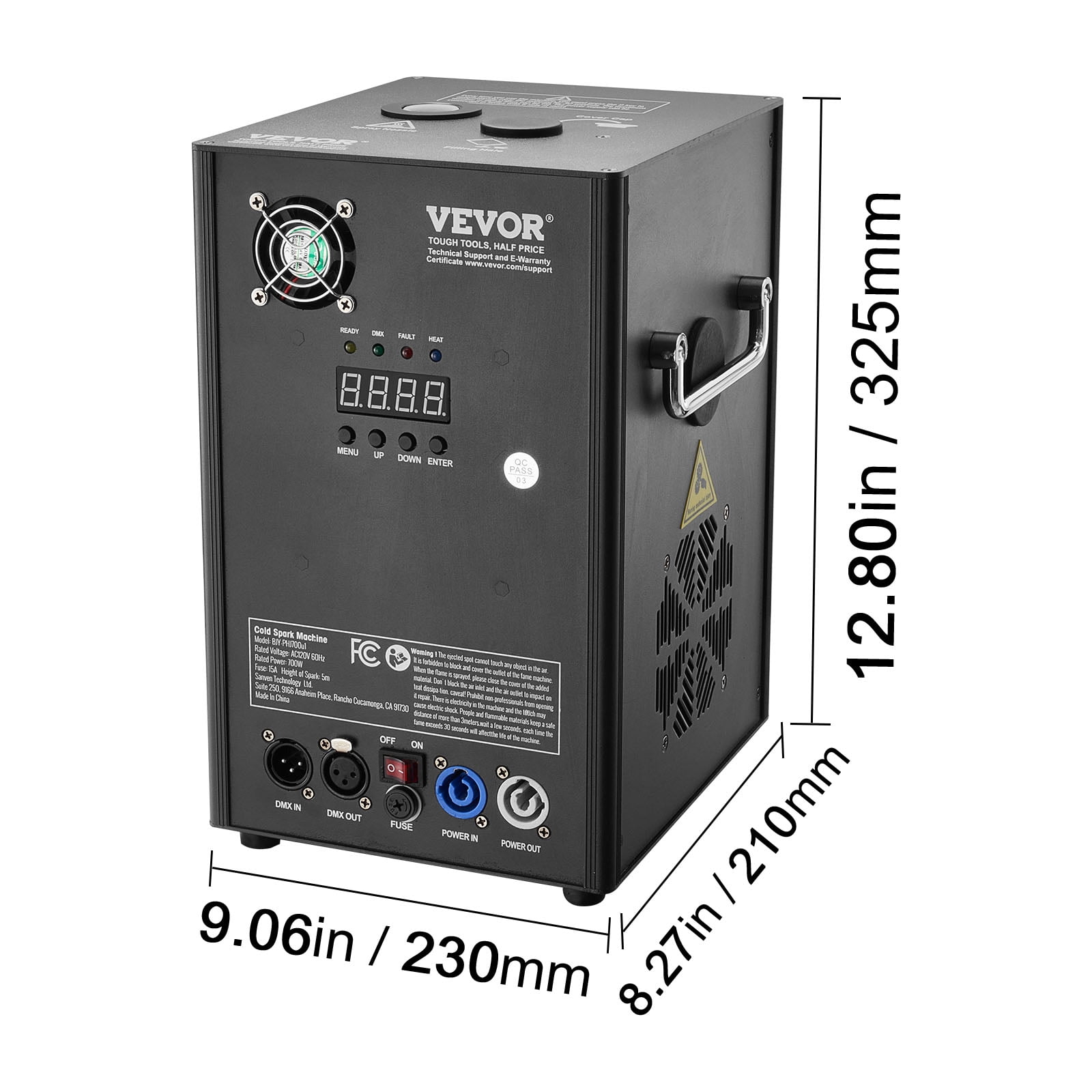 VEVOR Cold Spark Machine, 700W Output Fireworks Controller, 6.6-16.4ft Adjustable Height, with Advanced DMX System,LED Screen,Portable Handle,HeavyDuty Aluminum Alloy for Stage DJ Wedding Event,Party