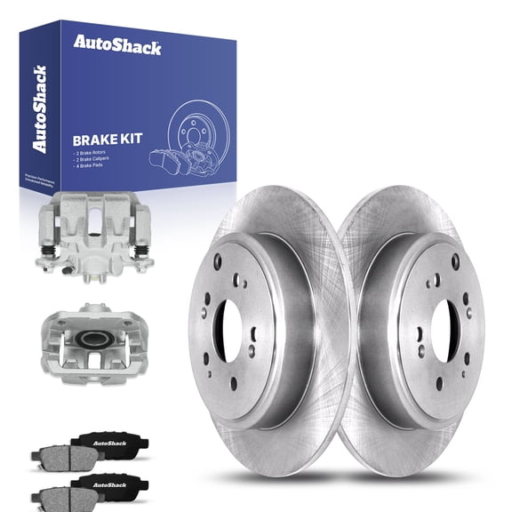AutoShack Rear Solid Brake Rotors   Ceramic Pads   Calipers 8-PC Brake Kit Replacement for 2006-2014 Honda Ridgeline 13.13" (333.6 mm)