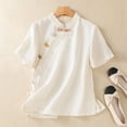thumbnail image 2 of Icvfdpl Women'S Retro Summer New Cotton And Linen Slanted Button Up T Shirts Top, 2 of 3