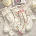 thumbnail image 3 of Generic 5 Pairs Fashion Mid-Calf Socks For Ladies White Cute Socks Women's Lace Ruffles Ankle Casual Sock Breathable Mid Tube Socks Floral Crew Socks, 3 of 3