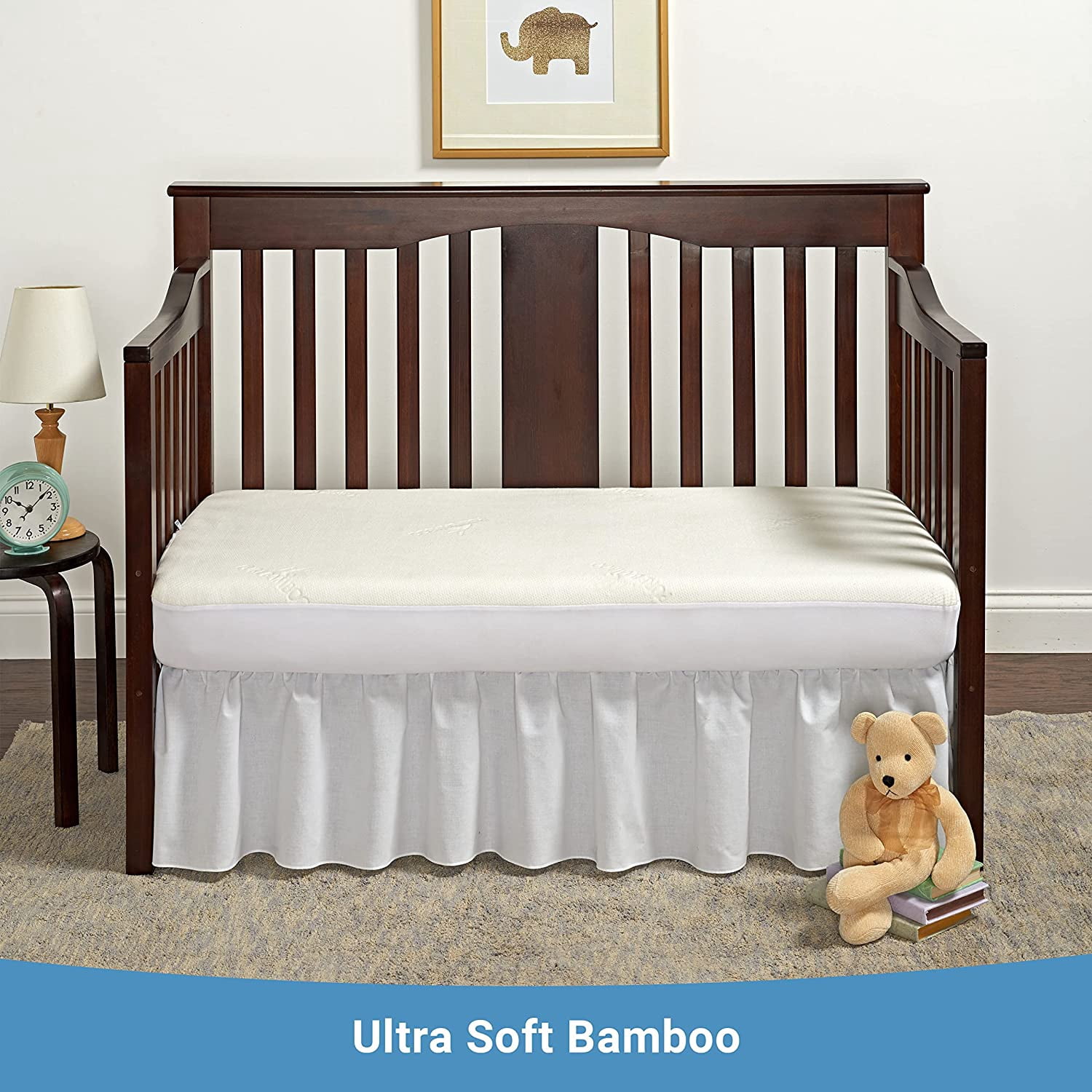 Bamboo Crib Mattress Protector, Waterproof - Breathable, Noiseless Mattress Cover Pad Protects Against Moisture & Stains - Fits 52x28x6 inch Mattress