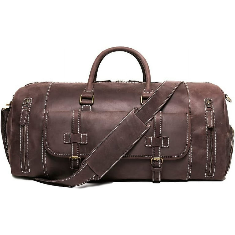 Crazy Horse Leather Travel Bags Vintage Men Duffle Bag Shoulder Messenger  Bag Overnight Bag With Shoes Compartment