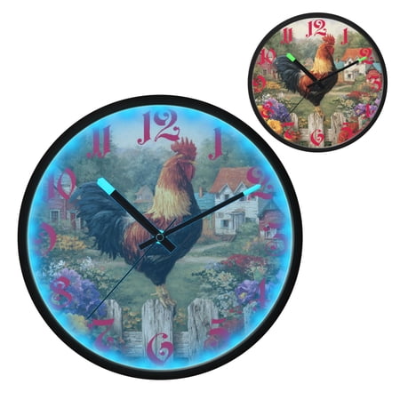 Majestic Rooster Luminous Wall Clock with Sound-Activated LED 12-Inch Silent Acrylic Timepiece for Bedroom Livingroom or Office