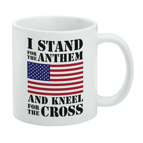 I Stand For The Flag Kneel Cross USA American Flag Patriotic White Mug