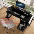 thumbnail image 4 of 47.3" Computer Desk Office Desk Study Table Workstation with 2 Drawers and Side Pocket Home Office Furniture for Home Office,Black, 4 of 7