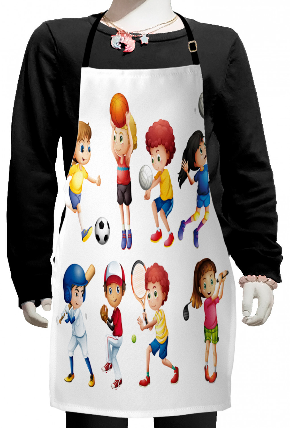 Sports Kids Apron, Children Playing Soccer Baseball Basketball ...