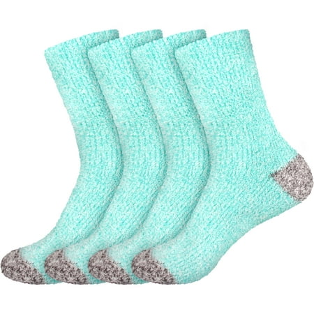 

BambooMN Women s Soft Fuzzy Warm Cozy Comfy Fuzzy Plush Cute Solid Slipper Socks - Blue Grey - 4 Pairs