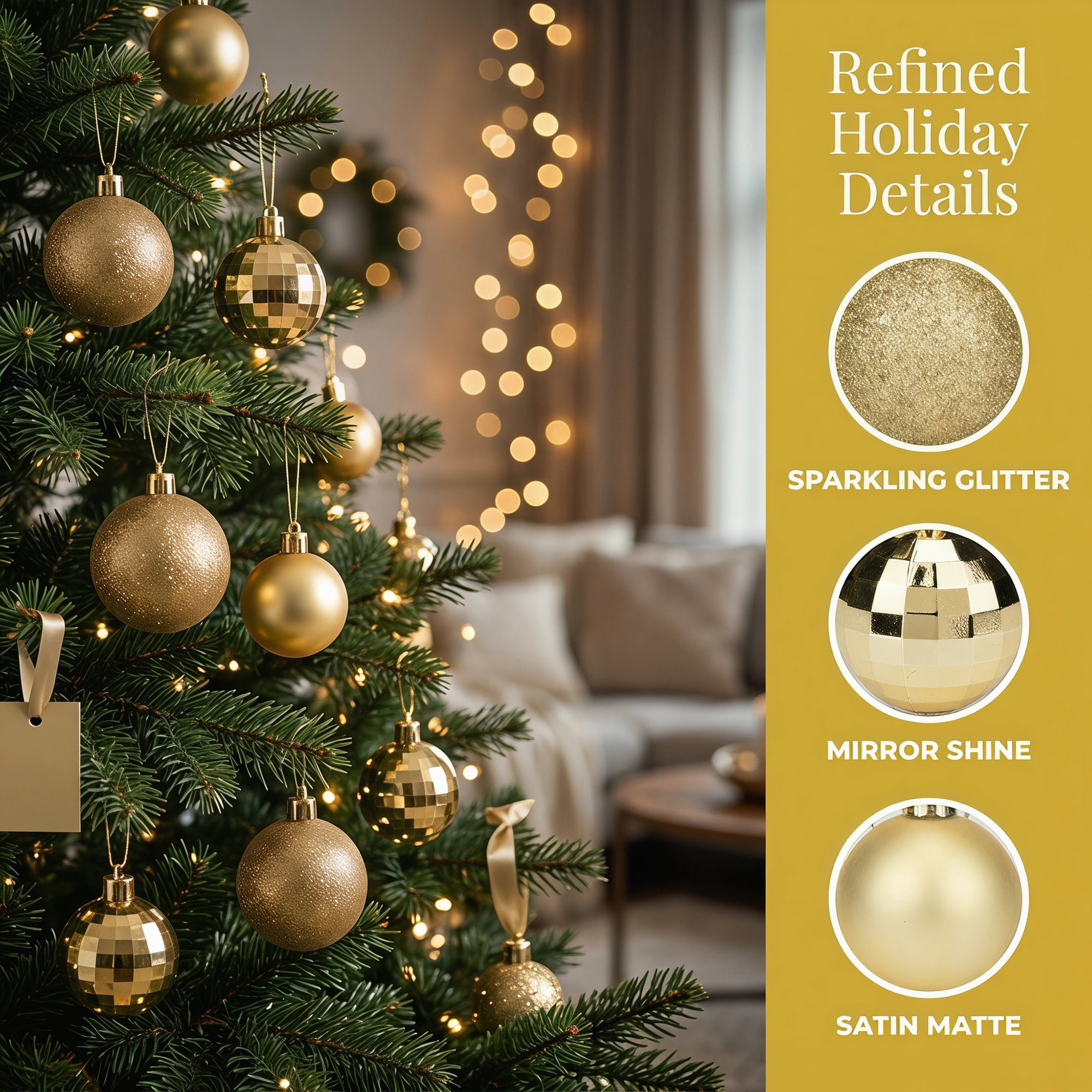 Unique Bargains 24Pcs Christmas Tree Hanging Baubles Shatterproof Ornaments Gold 1.6"