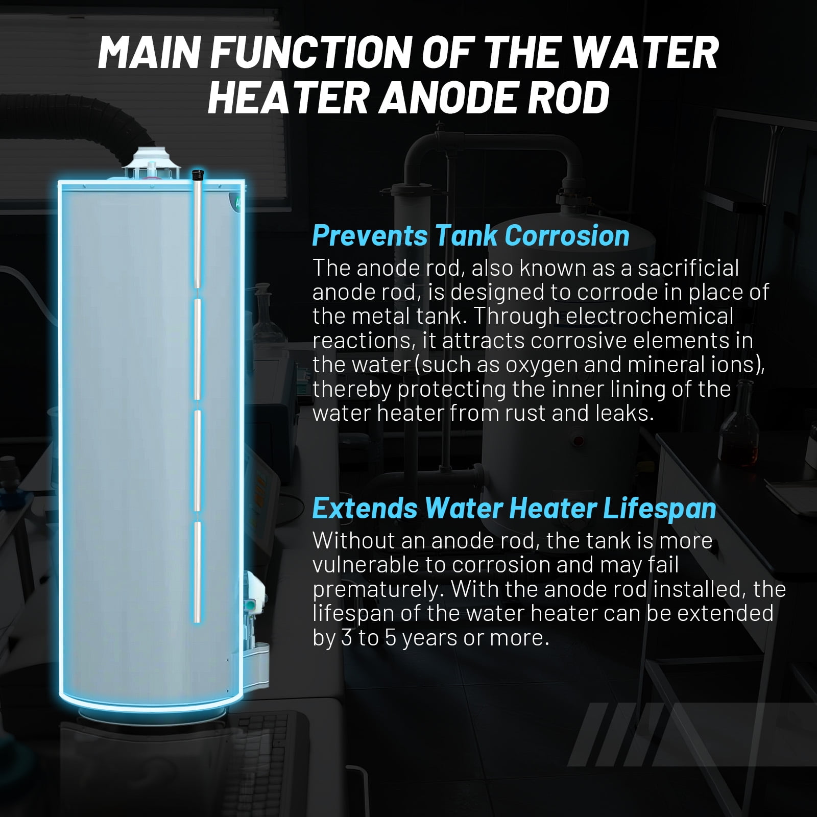 Chudeng Water Heater with Magnesium Anode Rod, Hex Socket Tool and Teflon Tape