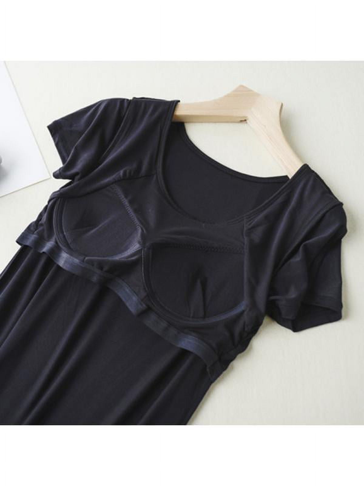 Women Short Sleeve Built in Bra Padded Long Nightdress Sleepwear Pajamas Shelf Bra Full Slip Casual Nightgown Knee Length Comfy Soft Modal Sleep Shirt Night Shirt Dress Solid Sleepwear Gray S 2XL Walm...