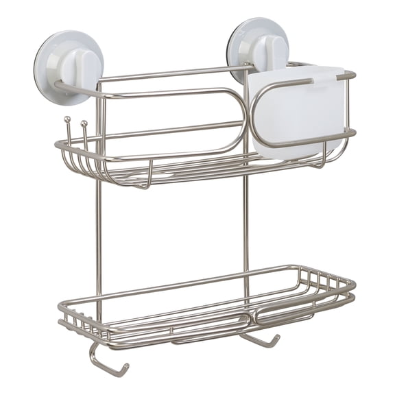 Zenna Home No Rust Shower Caddy, Adhesive or Suction Mount, Power Grip Pro, 2 Shelf, Stainless Steel