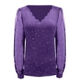 thumbnail image 4 of WTXUE Sequin Tops for Women Shell Trim V Neck Mesh Long Sleeve Blouses Glitter Party Mardi Gras Shirts Sparkly Slim Fitted Shirt Elastic Flowy Tops Elegant Dressy Casual Blouses Purple Xxl, 4 of 8