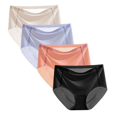 YOTMKGDO Ladies Underwear Panties  Women S Simple Fashion Casual Panties Silk Pure Color No Breathable Midriff Panty 4 Piece Set (#2 Black3  XL)