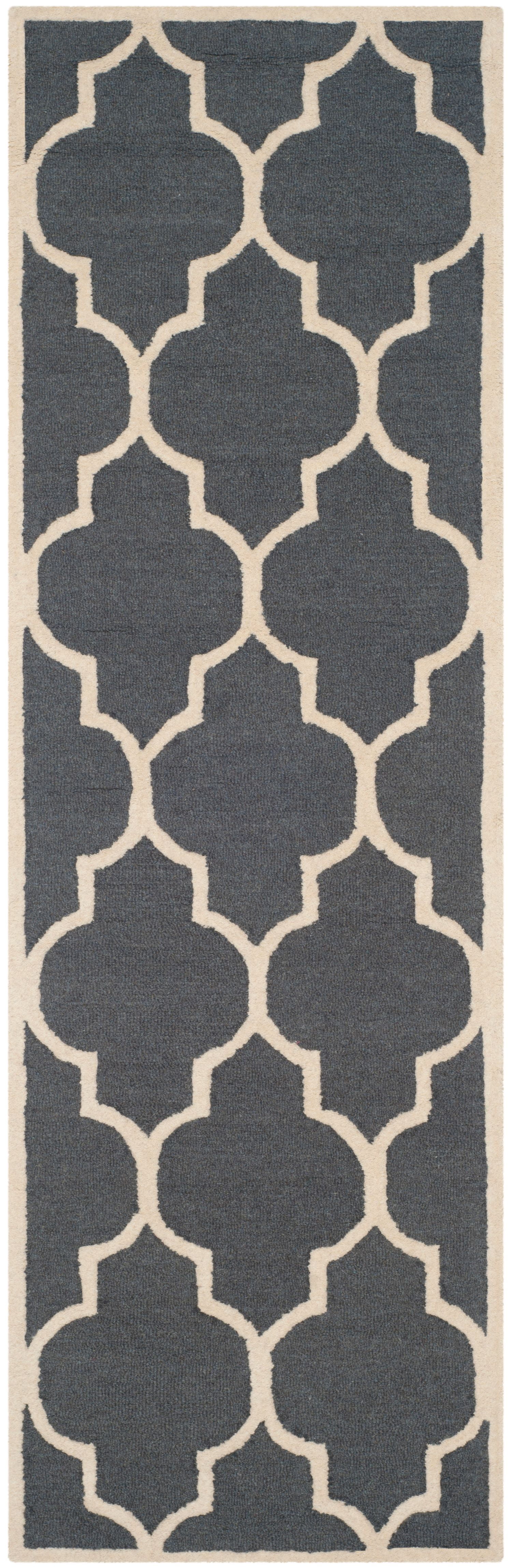 SAFAVIEH Cambridge Kevin Geometric Wool Runner Rug, Dark Grey/Ivory, 2'6" x 22'