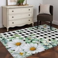 thumbnail image 3 of Area Rugs for Living Room Bedroom, Spring Floral 4'x6' Rug Washable Carpet Runner Indoor Outdoor, Daisy Eucalyptus Leaves Black White Plaid Non Slip Accent Floor Mats Rug for Kitchen, Office, 3 of 8