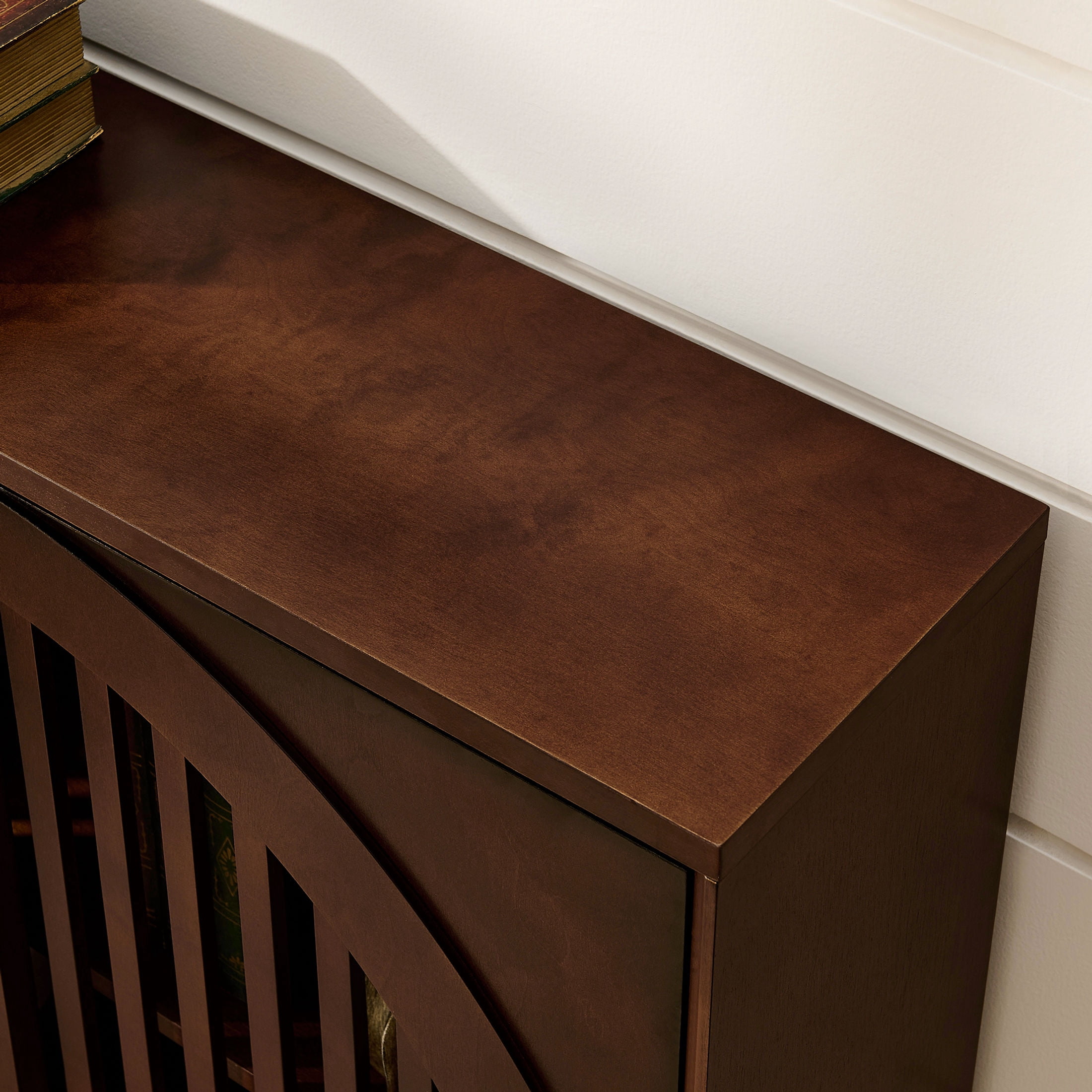 GDF Studio 39" Mid Century Modern Fluted Sideboard Cabinet with 2 Outlet Holes, Dark Walnut