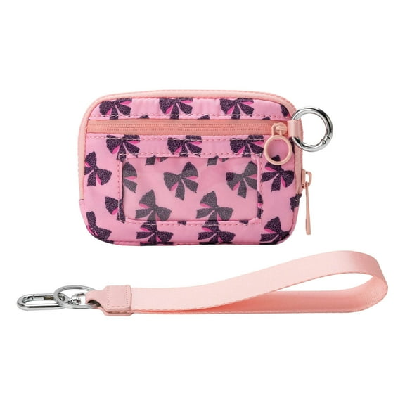 Hovmgk Portable Waterproof Wristlet Pouch, Bow Pattern with Clear Card Slot, Stylish Wristlet Bag, Waterproof Travel Pouch for Cards & ID, Versatile Use for Daily Commuting, Pink/Blue