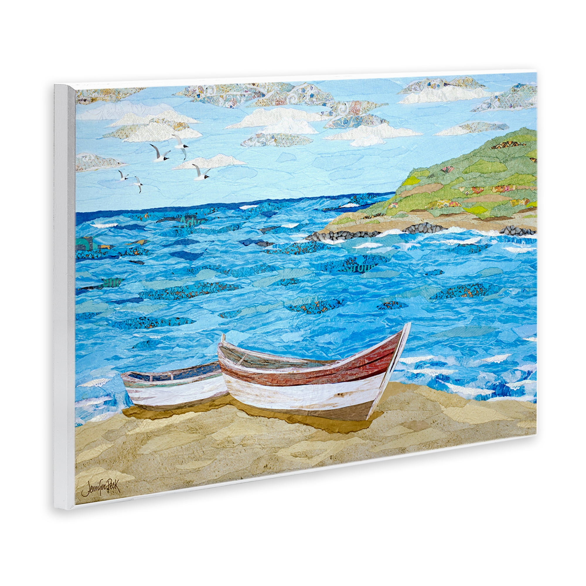 Stupell Industries Mykonos Docked Boat Landscape Painting Unframed Art Print Wall Art, 15 x 10