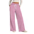 thumbnail image 4 of WTOBBY Women's Wide Leg Casual Pants High Waist Plaid Sports Trousers, Comfortable Stretch Athletic Pants for Jogging and Lounge Wear,Hot Pink XL, 4 of 6