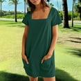 thumbnail image 4 of Womens Solid Color Casual Summer Square Neck Short Sleeve Mini Dresses with Pockets Green XXL, 4 of 9