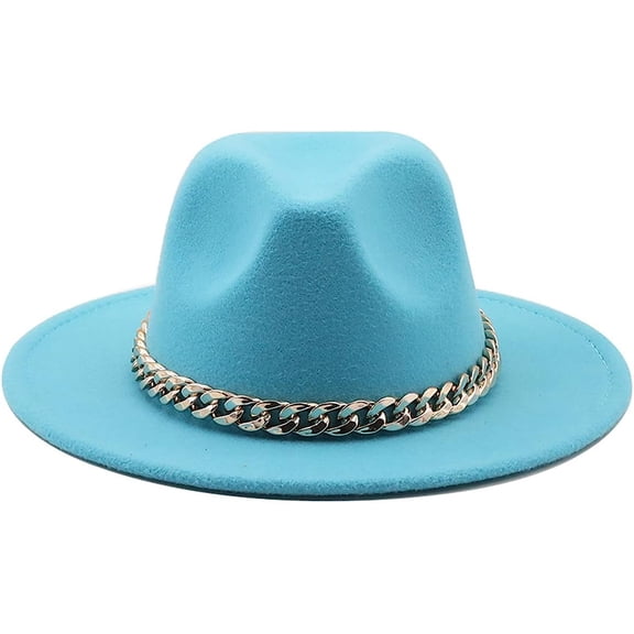 LINLIN Fedora Hat Unisex Wide Brim Jazz Hat Gentleman Hat with Big Gold Chain Autumn Winter Panama Hat for Men & Women