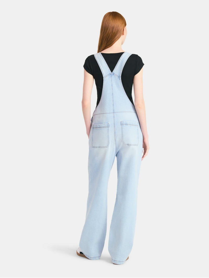 No Boundaries Relaxed Wide-Leg Denim Overalls, Women's - Walmart.com