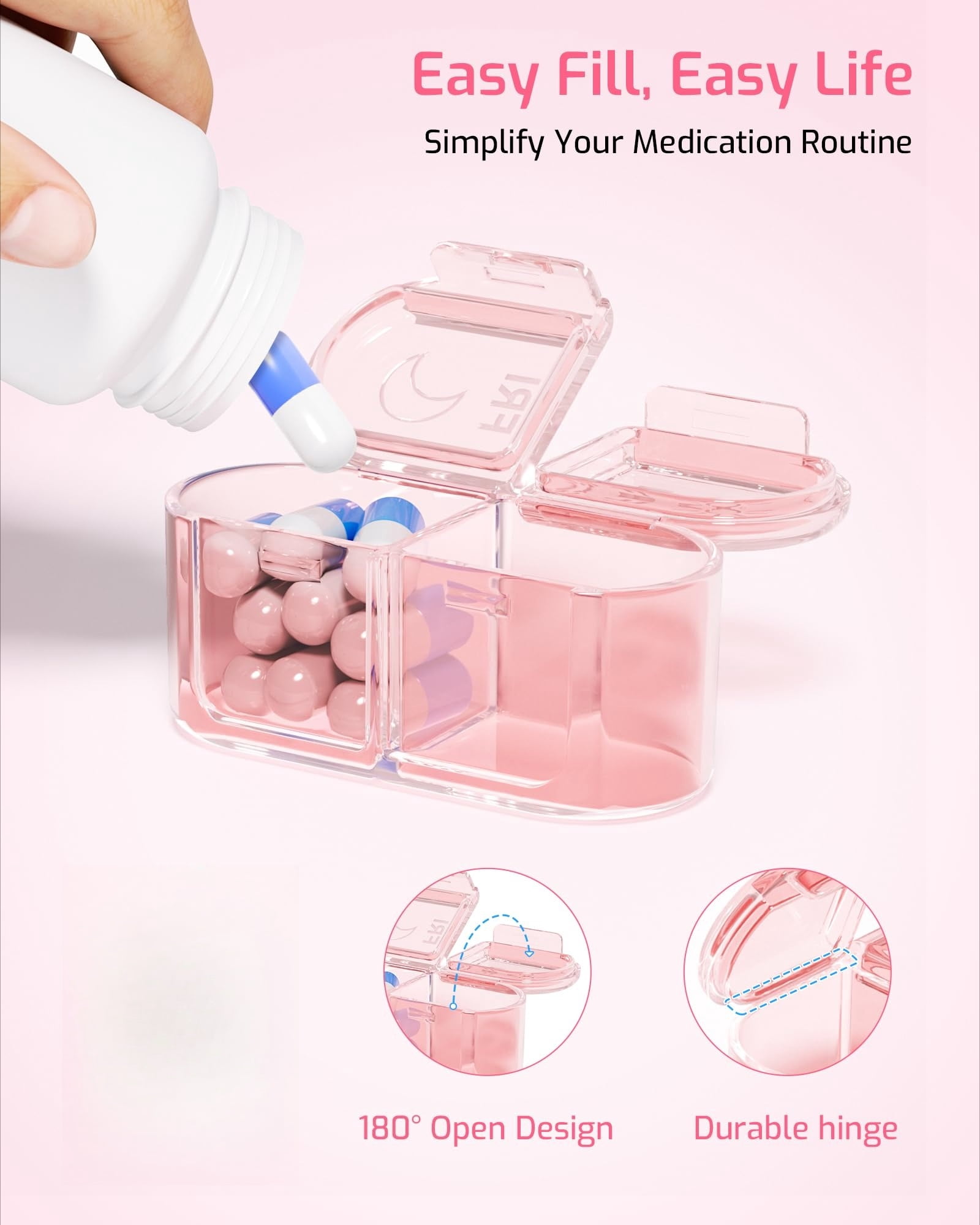 Weekly Pill Organizer 2 Times a Day, 7-Day AM PM Medicine Case, Travel-Friendly Pill Box for Fish Oils, Vitamins & Supplements
