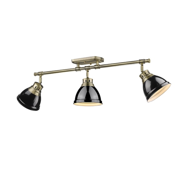 3-Light Semi-Flush Track Light in Aged Brass with Black Shade