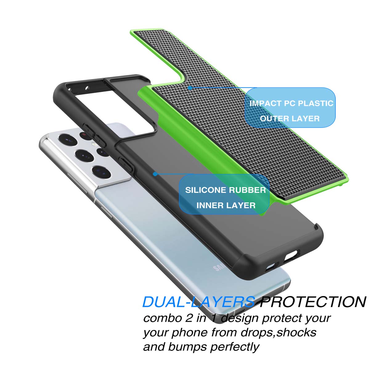Galaxy S21 Ultra Case, Cover Case for Galaxy S21 Ultra 6.8", Njjex Shock Absorbing Dual Layer Silicone & Plastic Bumper Rugged Grip Hard Protective Cases Cover for Samsung Galaxy S21 Ultra 5G 2020 - image 5 of 9