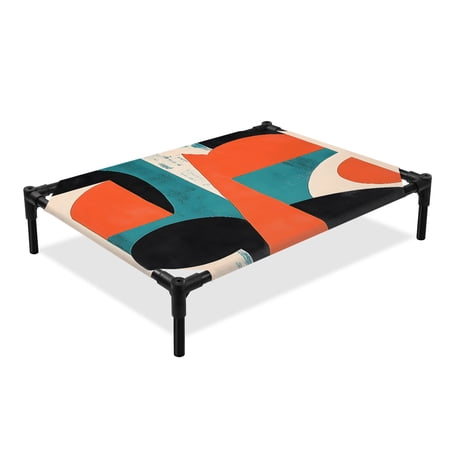 Minimalist Art Elevated Dog Bed Abstract Blue Black Yellow Color Block Cooling Breathable Outdoor Raised Dog Cot Bed with Metal Frame Non-Slip Feet for Medium Dog 24x20in