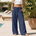 thumbnail image 2 of ANINEO Women Plus Size Linen Pants For Loose Fit Casual Drawstring Waist Elastic Ankle Trousers With Pockets Comfortable Breathable Summer Wide Leg Palazzo Solid Color Leisure Daily Female Slacks, 2 of 9