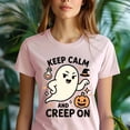 thumbnail image 5 of Keep Calm and Creep On Ghost Graphic Tee | Funny Cute T-Shirt for Women, CarolinaBlue, Size M, 5 of 6