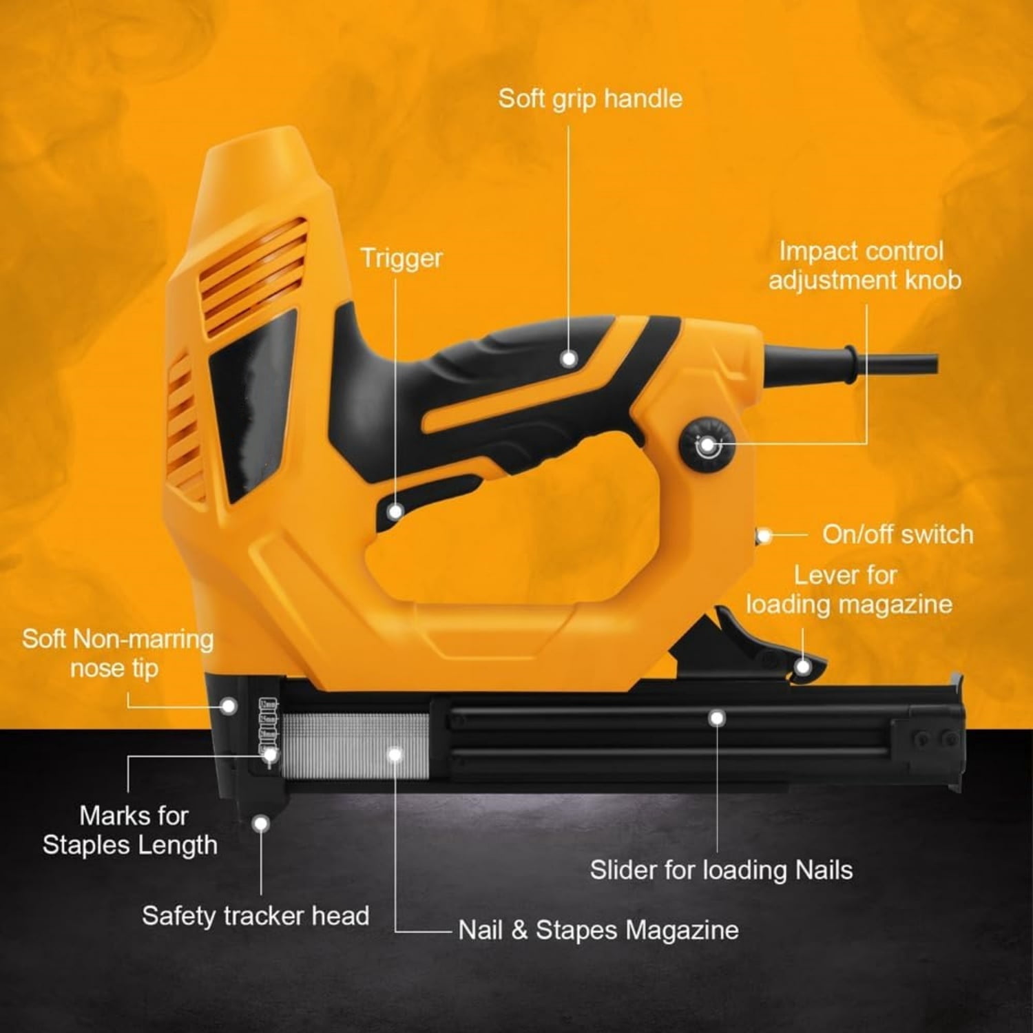 2-in-1 Electric Brad Nailer/Stapler 19/32-Inch to 1-1/4 Inch Staple Gun Power Adjustable Nail Gun with 2000Pcs Brad Nails& Staples for Home Upholstery and Woodworking