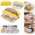 thumbnail image 6 of Large Pencil Case 3 Compartments Pencil Pouch Big Capacity Pencil Bag for Teen Student Supplies Oxford Organizer Pen Bag Cosmetic Makeup Pouch (Navy) ((Navy),8.26), 6 of 8