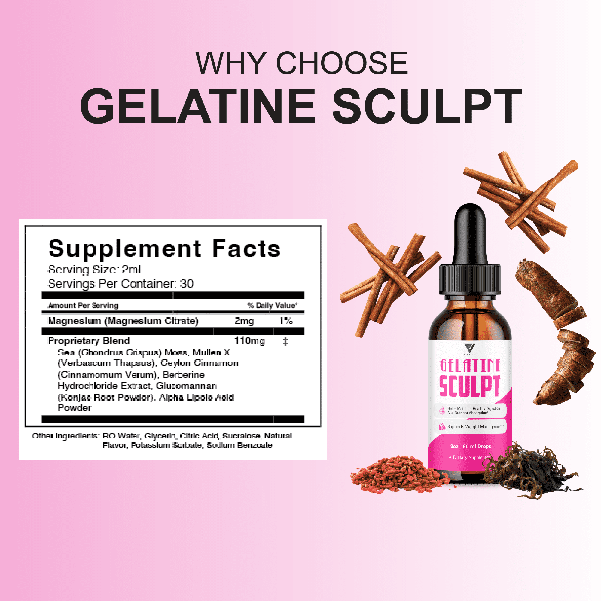 (5 Pack) Gelatine Sculpt Weight Management Support Liquid Drop Supplement (10oz)