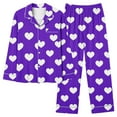thumbnail image 2 of VBTAPA Womens Pajama Sets Valentine's Day Sleepwear Cute Heart Printed Long Sleeve Button Down Shirt and Wide Leg Long Pants 2 Piece Pjs Set Lounge Sets with Pocket Fall Savings Purple XXL, 2 of 5