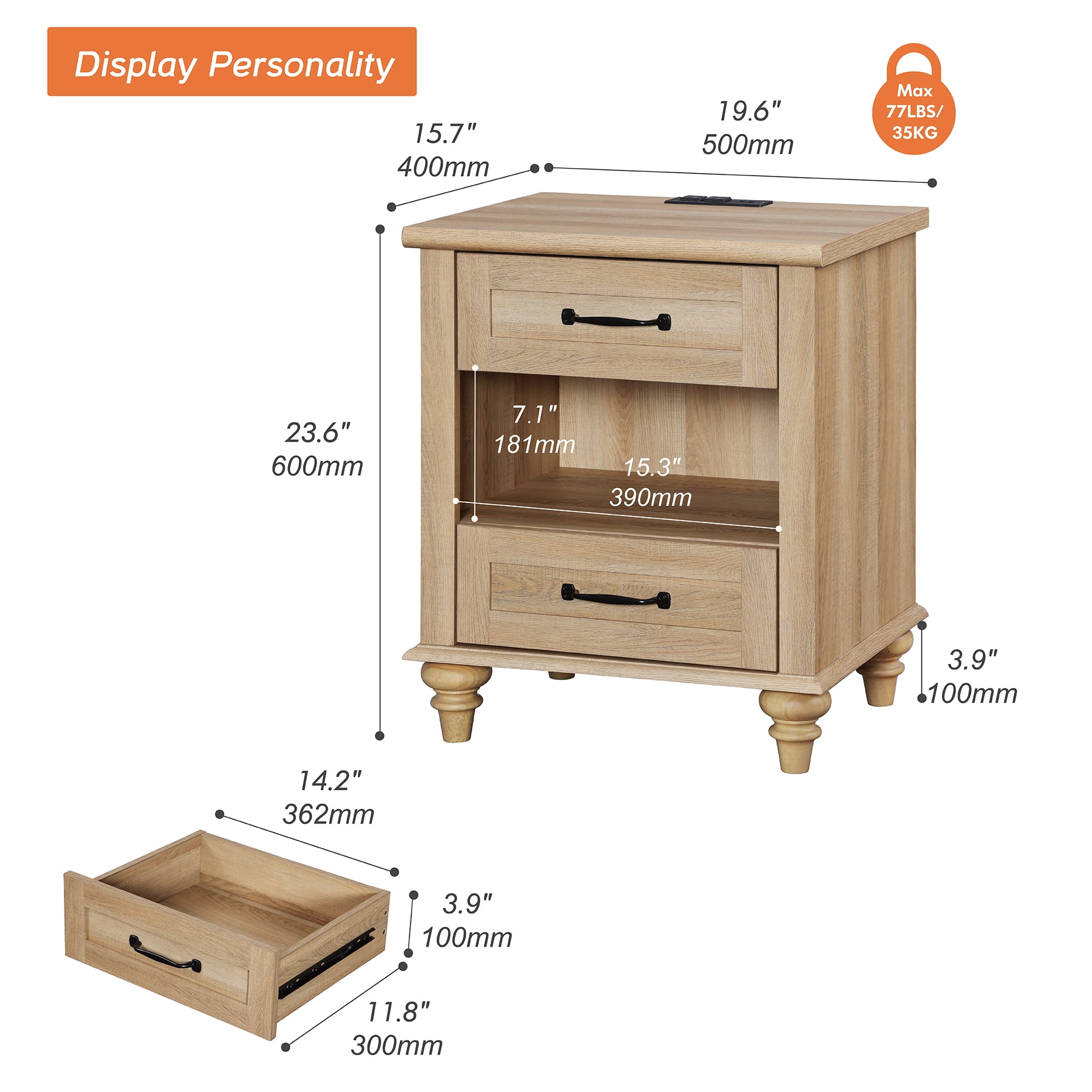 FITUEYES Indoor Medium Density Fiberboard Rectangle End Table, Oak
