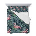 thumbnail image 7 of Quilts Twin Size Bedding Set, Pink Flamingo Lightweight Quilted Comforter, Summer Watercolor Tropical Green Palm Leaves Soft Reversible Bedspread Coverlet with Pillow Covers for All Season, 68" x 86", 7 of 7