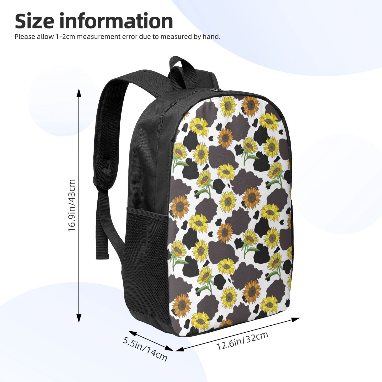 Xecao Black Cow Sunflowers print Travel Backpack, Large Computer Backpack for Men Women, College School Rucksack Book Bag