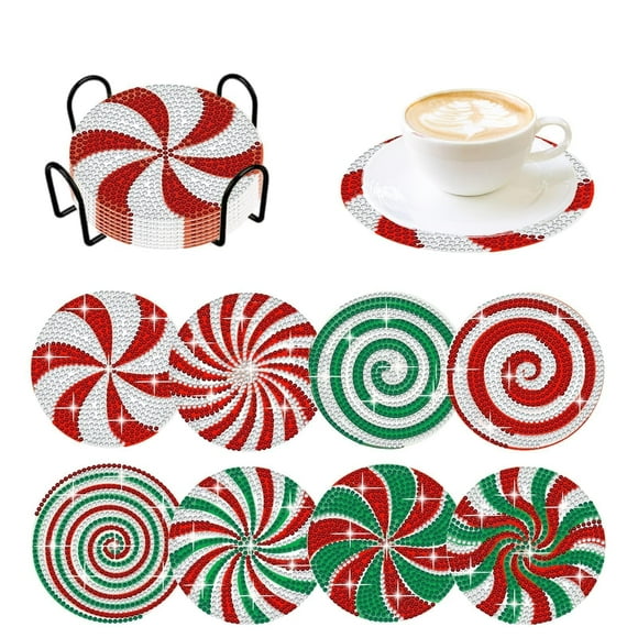 Diamond Coasters Demonwer Christmas Candy 5D DIY, 8 piezas
