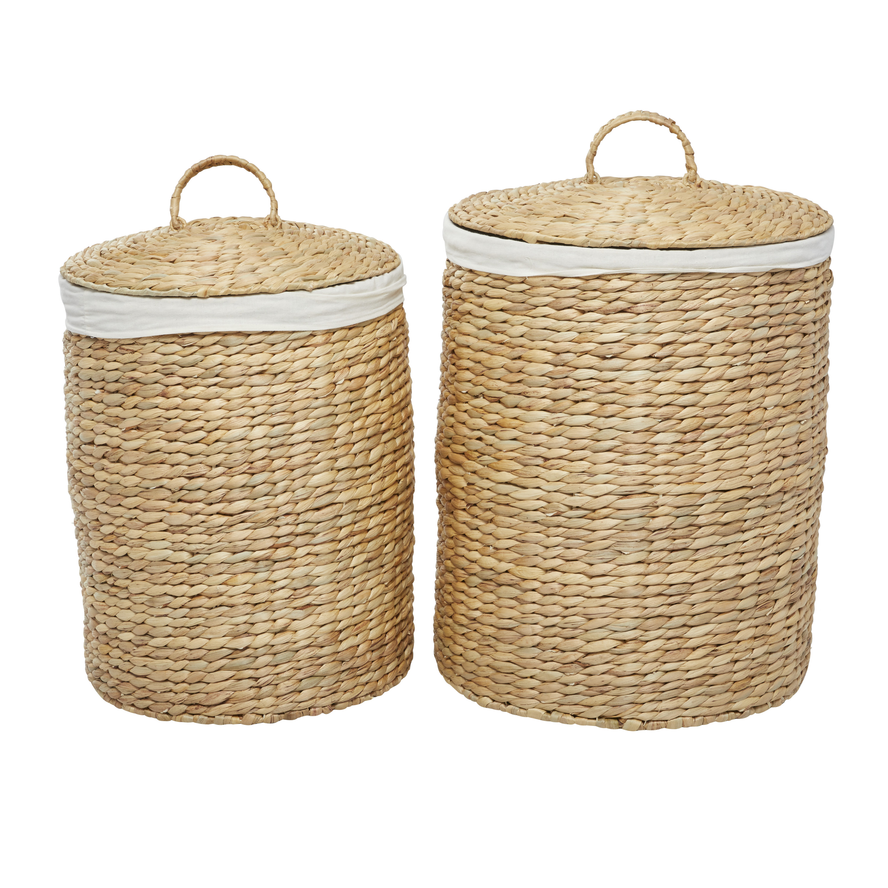 CosmoLiving by Cosmopolitan 25", 22"H Light Brown Seagrass Handmade Storage Basket with Liner and Matching Tops, 2-Pieces
