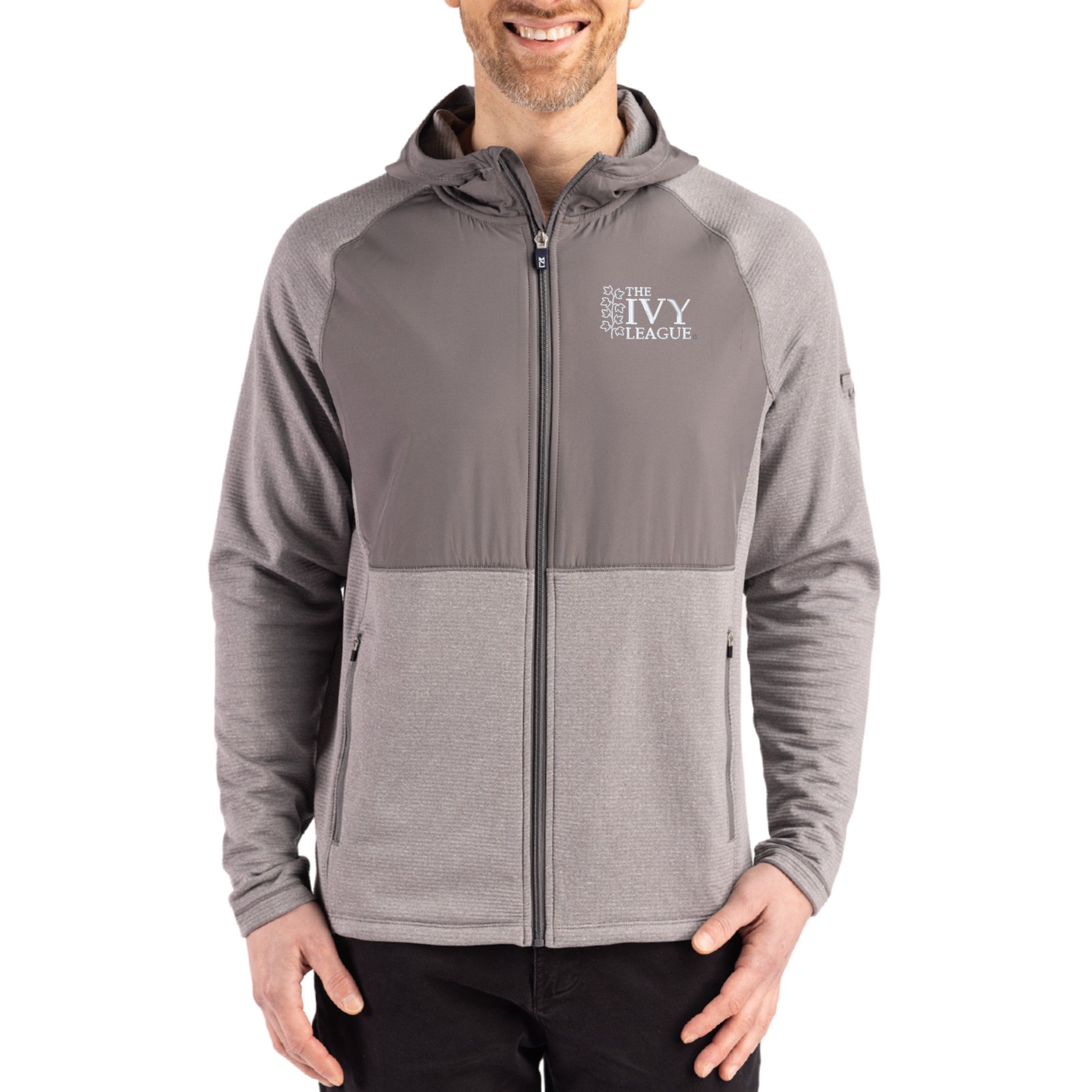 Men's Cutter & Buck Heather Gray Ivy League Gear Peshastin Eco Fleece Recycled Raglan Full-Zip Tri-Blend Hybrid Jacket