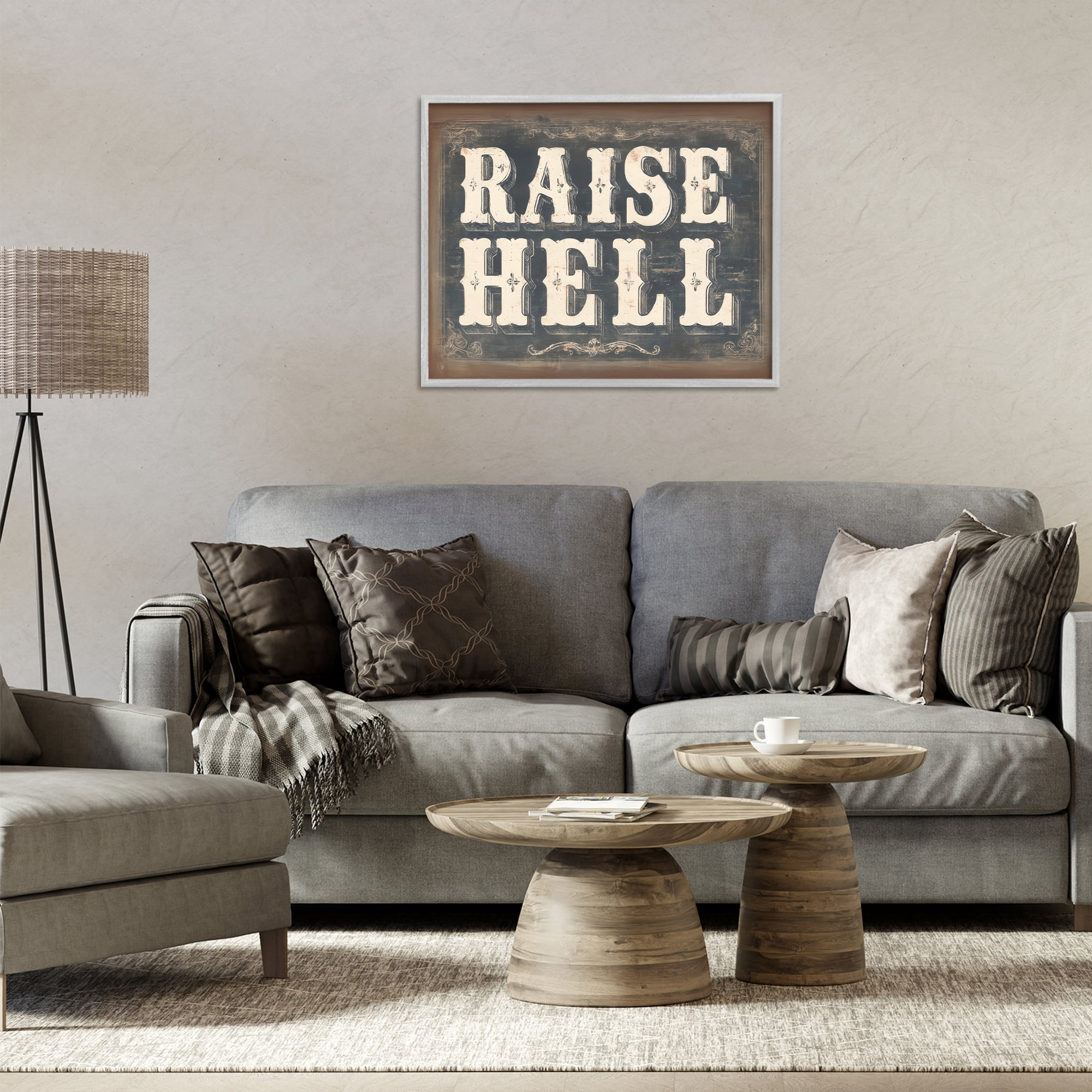 Stupell Industries Raise Hell Vintage Western Gray Framed Giclee Art, design by Arlington Prints
