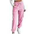 thumbnail image 3 of Womens Casual Sweatpants, Elastic Drawstring Waist Tapered Leg Pants with Multi Pockets, Jogger Pants for Fitness & Running | VerBelle,Pink S, 3 of 7