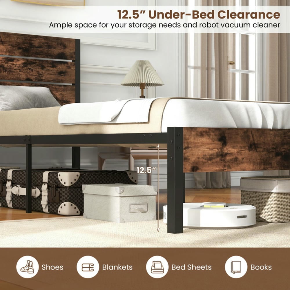 Barara King Bedroom Bed Frame, Bed Platform Frame,Full/King/Queen/Twin Size Bed Frame with High Headboard and Mute Bar-Twin Size