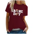 thumbnail image 1 of TSADFHJI Hauts pour Femmes, T-Shirt à Manches Courtes Col Rond Imprimé Lettre Rugby L Rouge, 1 of 5