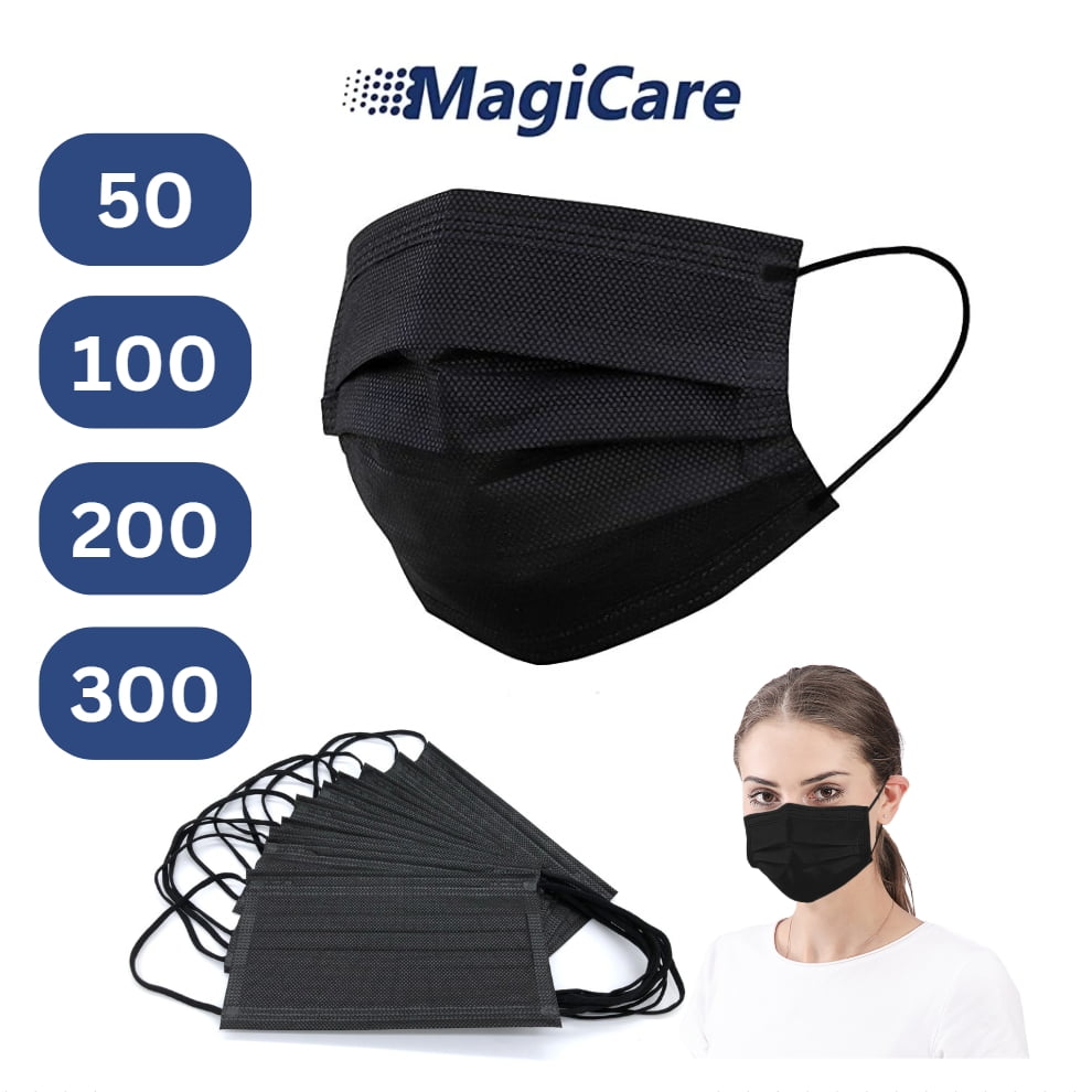 MagiCare Protective Black Face Masks - Breathable Face Mask for Adults - 50ct